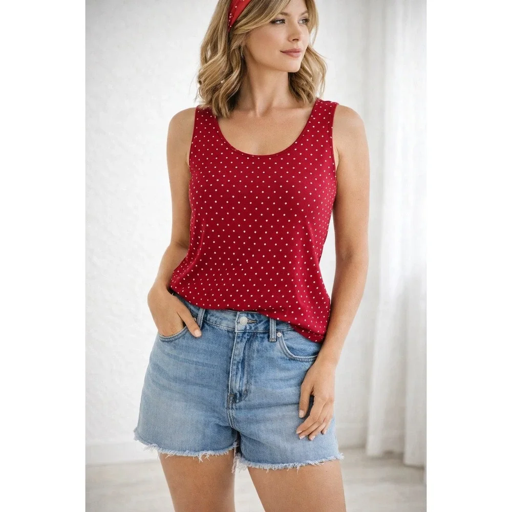 Lands End Red Polka‎ Dot Tank Top Womens L 14 16 Retro Pinup Cottagecore